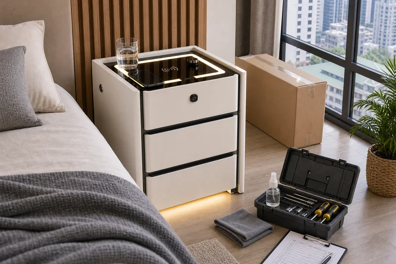 Bedside table maintenance setup in a Philippine rental condo bedroom